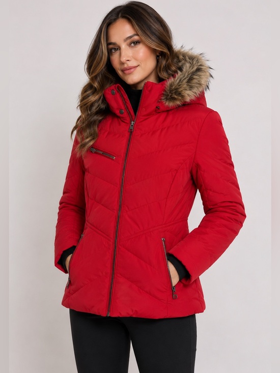 NILS Jackets & Blazers - NILS Red Quilted Ski Jacket Fur Hood Waterproof Womens Winter Coat Size 8